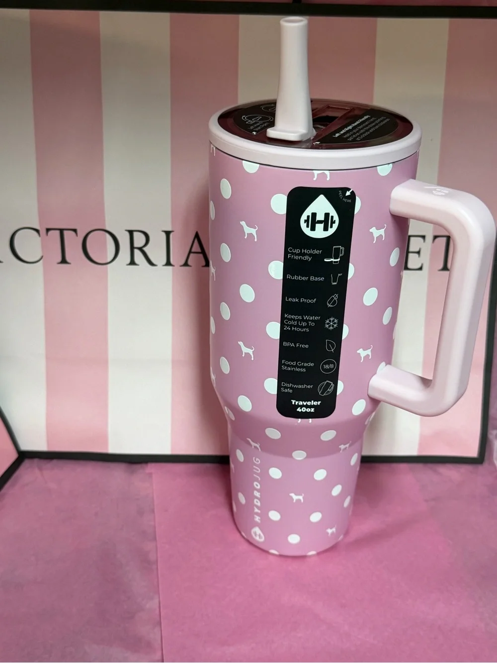 Victoria's Secret PINK x Hydrojug  POLKA DOT PUPPY dog print VIRAL tumbler 40oz
